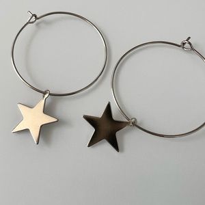 Silver Color Hoop with a Star Minimalist